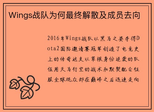 Wings战队为何最终解散及成员去向