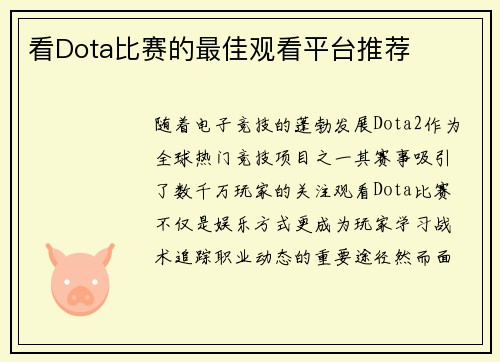 看Dota比赛的最佳观看平台推荐