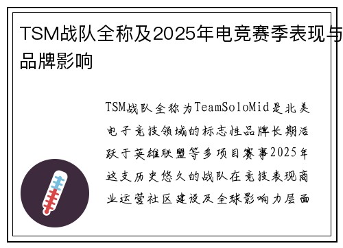 TSM战队全称及2025年电竞赛季表现与品牌影响